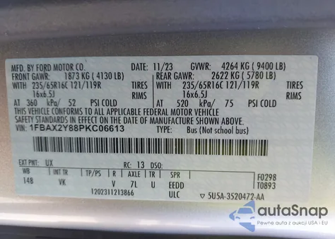 2023 Ford Transit-350 Passenger Van Xl from USA, damaged, VIN 1FBAX2Y88PKC06613